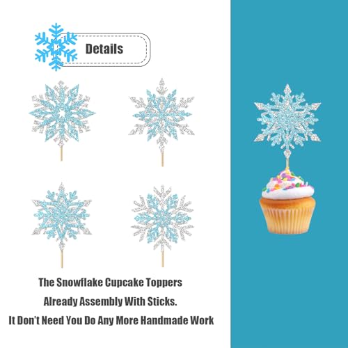 24PCS Glitter Snowflake Cupcake Toppers for Christmas & Winter Parties