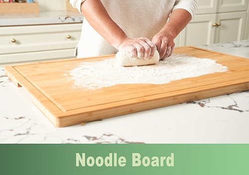 Extra Thick 36x24 Inch Bamboo Cutting Board Kitchen Prep Surface with Handles