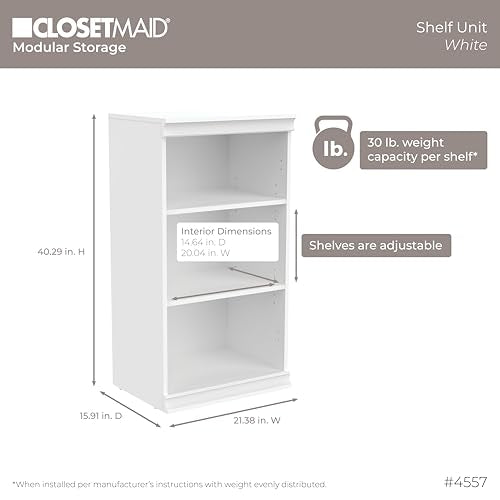 White Modular Closet Storage Shelf Unit with 3 Shelves - Stackable & Adjustable