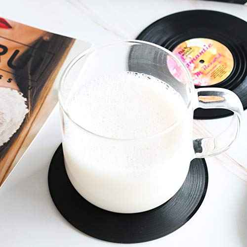 Funny Retro Record Coasters for Drinks with Vinyl Player Holder for Music Lovers,Set of 6 Conversation Piece Sayings Drink Coaster,Housewarming Hostess Wedding Registry Gift Ideas