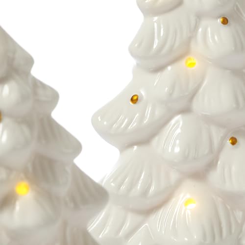 WDS WONDROUS Ceramic Christmas Tree Set of 2 White & Gold 5.1x3.1x6.2in Holiday Decor