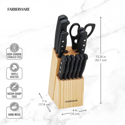 Farberware 22-Piece Knife Block Set - Never Needs Sharpening, High Carbon Stainless Steel