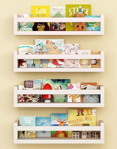 Onlysky Set of 4 Wall-Mounted Kid's Bookshelf - White Floating