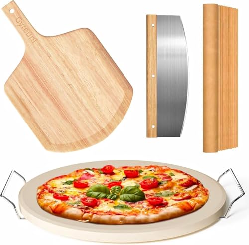 Gyreuni 13 Pizza Stone for Oven and Grill with Peel, Baking Set