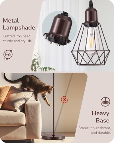 EDISHINE 70-Inch Industrial Floor Lamp with Dimmable 3 LED Bulbs - Brown