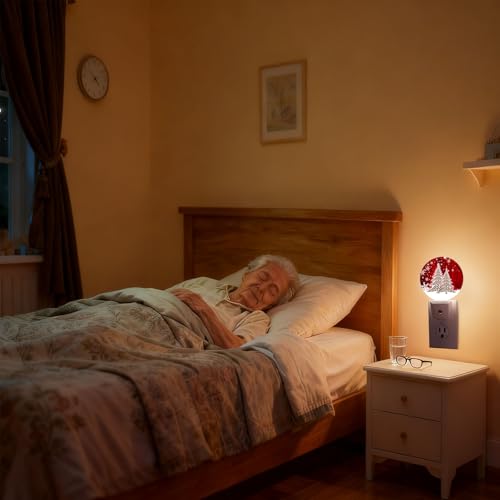 Mugod Red Christmas Nightlight with Dusk-to-Dawn Sensor - Coffee Beans & Snowflakes Plug-in Wall Light, 0.5W, Sleep-Friendly Christmas Decor (1.14"D x 2.95"W x 4.95"H)