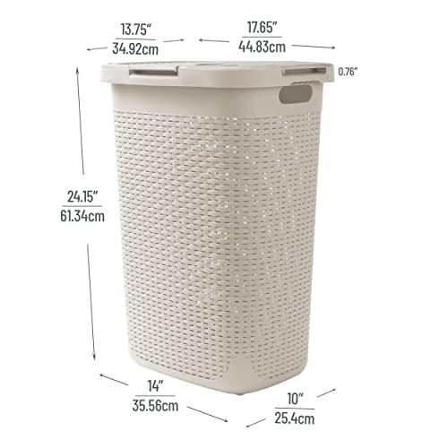 Mind Reader Ivory Slim Laundry Hamper with Lid - 60L Tapered Clothes Basket for Narrow Spaces