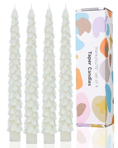 Ivory Tree Taper Candles 10in 4 Pack - Dripless Unscented Christmas Candles, LPUSA Tree-4taper-ivory