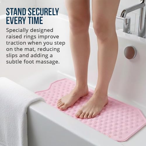 Refinished Bathtub Mat No Suction Cups - White, Non-Slip Rubber for Textured & Refinished Tubs