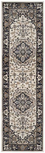 SAFAVIEH Lyndhurst Collection Runner Rug - 2'3" x 12', Cream & Navy, Traditional Oriental Design, Non-Shedding & Easy Care, Ideal for High Traffic Areas in Living Room, Bedroom (LNH334K)