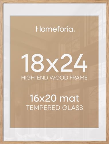 Homeforia 18x24 Natural Oak Poster Frame with 16x20 Mat and Glass - Variation of THIS listing
