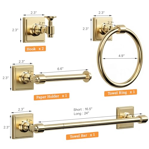 VEHCIL Champagne Bronze 5-Piece Bathroom Accessories Set with Towel Bar & Hooks