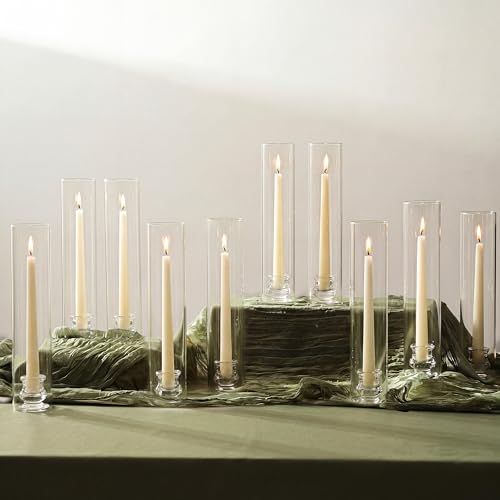 12-inch Hurricane Glass Candle Holders Set of 10 for Weddings and Events - Windproof Design