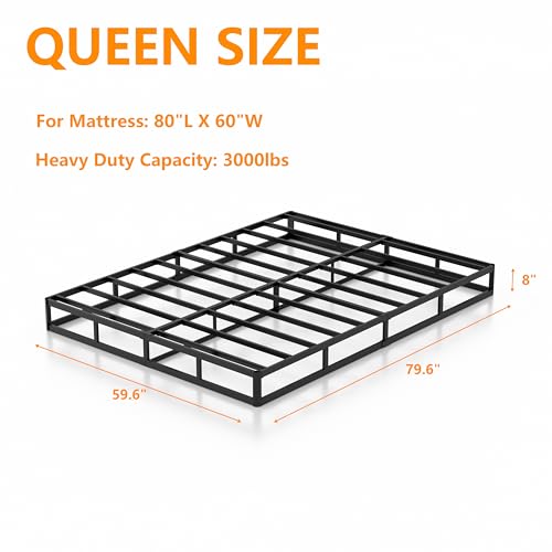 Snaye Queen Size Box Spring 8 Inch High, Heavy Duty Metal Bed Base, Noise-Free, Easy Assembly