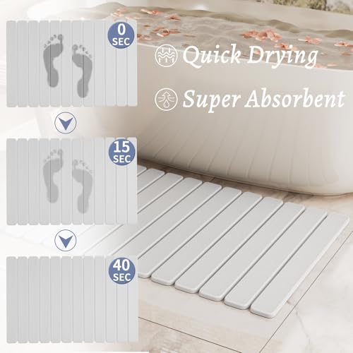 White Large Diatomaceous Earth Bath Mat 31.5 x 19.7in - Super Absorbent, Quick Dry, Non-Slip Bathroom Stone Mat