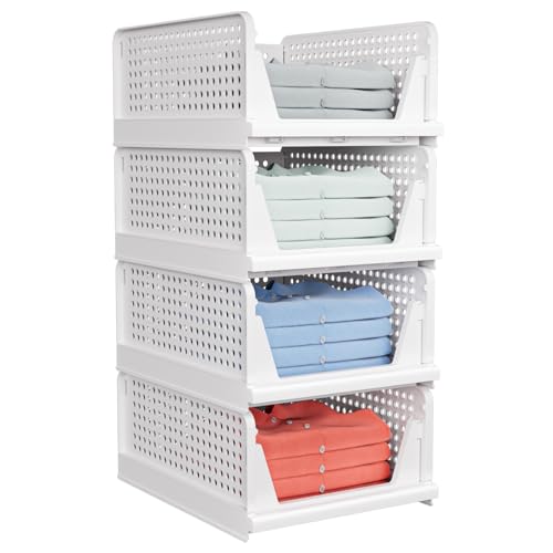 caktraie 4 Pack Stackable Closet Storage Basket - Bins