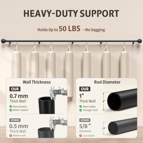 Heavy Duty Extra Long Curtain Rod 66-240 Inch Black - PeSenp Variation