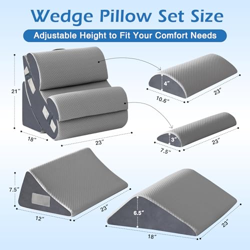 Grey Wedge Pillow Set for Post-Surgery & Comfort - 6 Pieces