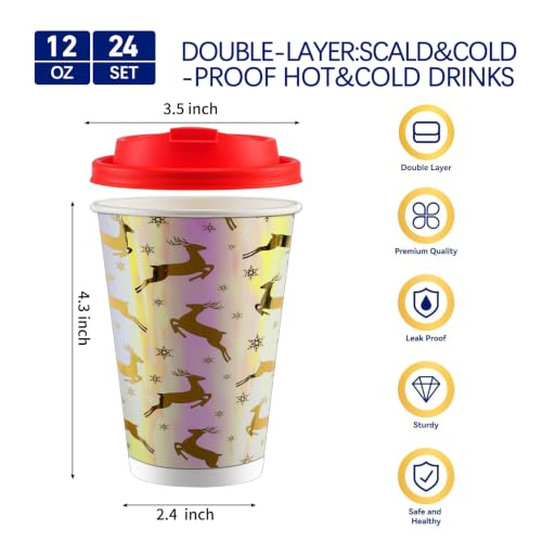 Ironshelf 24-pack Iridescent Christmas Disposable Paper Coffee Cups, 16oz