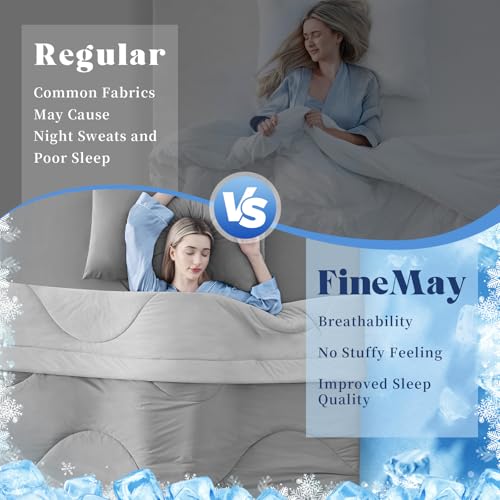 FineMay Cooling Queen Comforter Light Grey 80x90 for Hot Sleepers