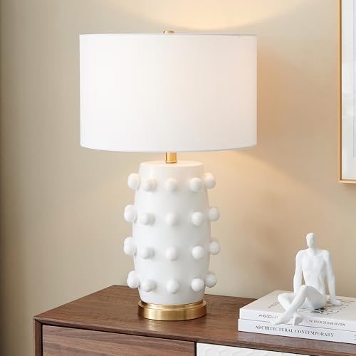 Modern 26-Inch White Ceramic Table Lamp with Spherical Orbs - Flat White