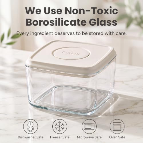 SMIRLY White Glass Airtight Food Storage Containers with Pop Lids - 8 Pcs