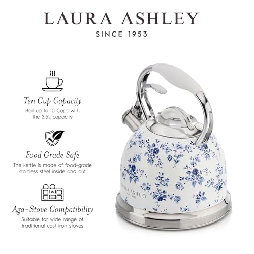 Laura Ashley China Rose 2.5L Stovetop Tea Kettle with Whistle - Classic Design