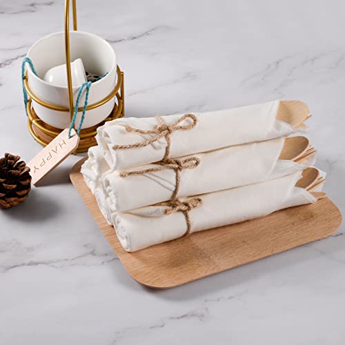 Aowutus 50-Pack Bamboo Cutlery Set with Napkins - Eco-Friendly Disposable Utensils for Party & Wedding