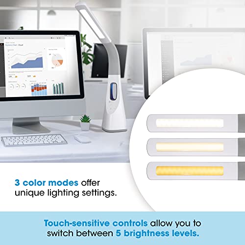 OttLite White LED Desk Lamp with Bladeless Fan, Adjustable Brightness & Color Modes