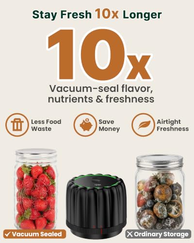 Electric Mason Jar Vacuum Sealer Kit - Black, Food Storage, Cordless, Upgraded