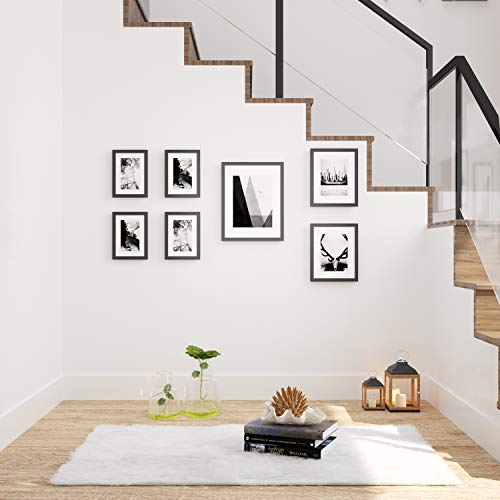 SONGMICS Gallery Wall Frame Set of 7 - Black, 11x14, 8x10 & 6x8 Sizes with Mats