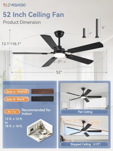 52-Inch Black Ceiling Fan with Lights and Remote Control - Modern Indoor Design Variation 1