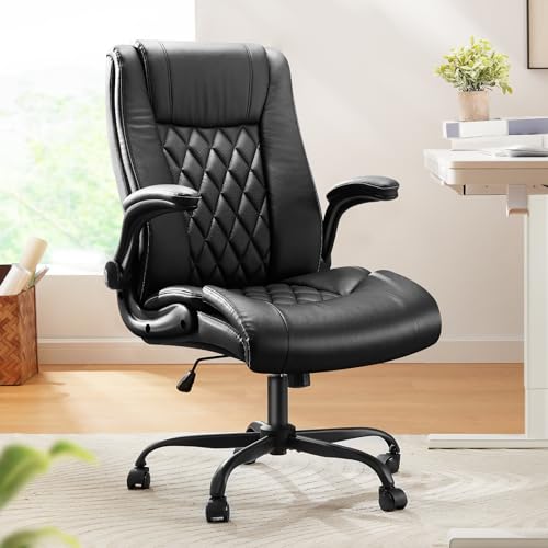 Marsail Black Executive Office Chair with Flip-up Armrests, Ergonomic Height-Adjustable Swivel Desk Chair