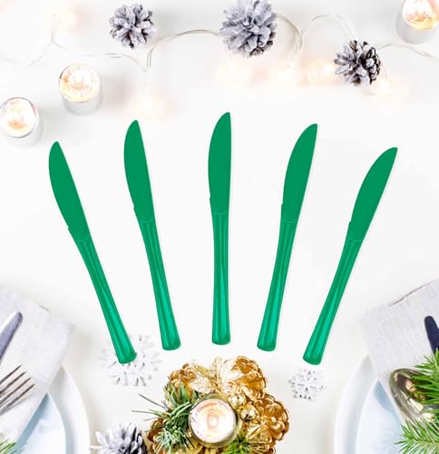 SietDESEO 25 Pcs Green Disposable Knife Set - Heavy Duty Plastic Cutlery for Birthday, Wedding, Baby Shower