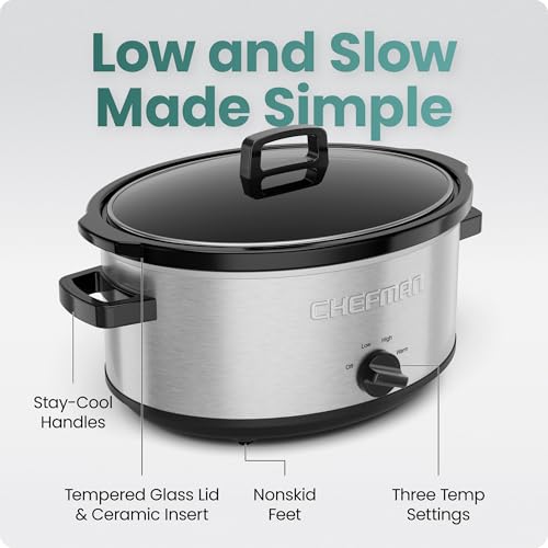 7 Quart Slow Cooker - Large Family Size with Removable Ceramic Crock & Glass Lid