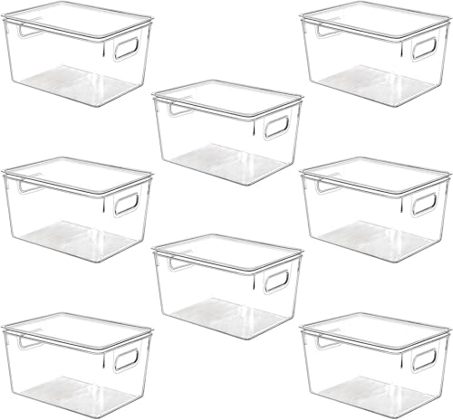 8 Pack Stackable Clear Plastic Storage Bins with Lids - Pantry & Fridge Organizer, 11 x 7.5 x 6 inches