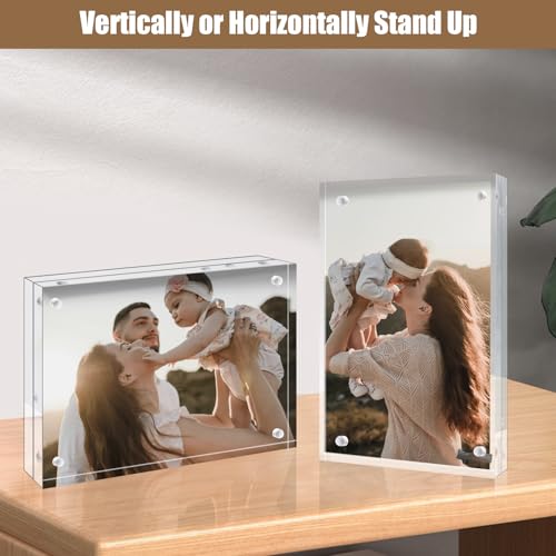 Egofine 5x7 Acrylic Picture Frames 6 Pack - Double-Sided Magnetic, Frameless, Free-Standing Desktop Display