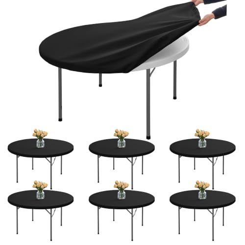 Black 6-Pack 5ft Fitted Round Table Cover with Elastic - Non-Slip, Indoor & Outdoor
