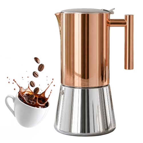 Newdehanm 20oz Rose Gold Stainless Steel Moka Pot - 12-Cup Stovetop Espresso Brewer