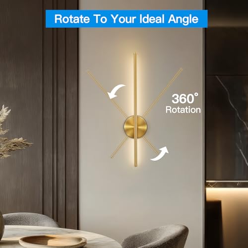 Gold Battery Operated Wall Sconces Set of Two - 24 Inch Wireless Modern Lighting