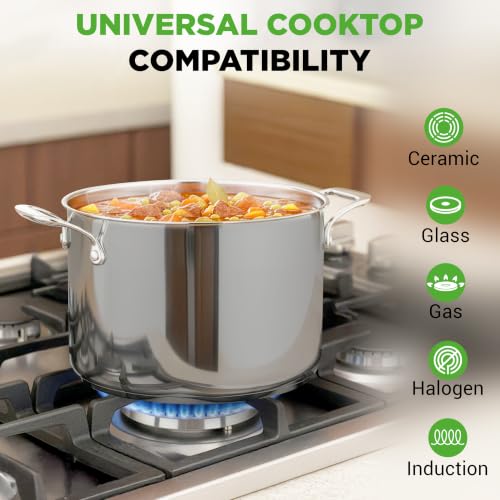 NutriChef 8-Quart Stainless Steel Stock Pot with See-Through Lid, Heavy Duty Induction Suitable