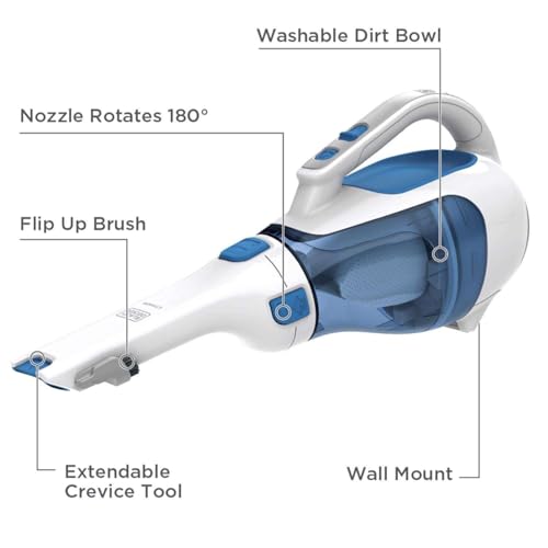 BLACK+DECKER Cordless Handheld Vacuum Cleaner 12V with Crevice & Rotating Nozzle