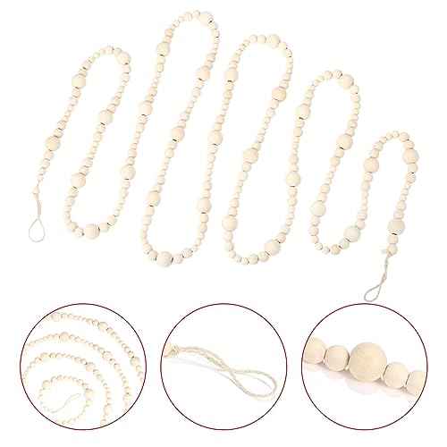 GWHOLE 2Pcs 7.2ft Wooden Bead Christmas Tree Decor Boho Ornament for Christmas Holiday Party Farmhouse Mantle Decoration