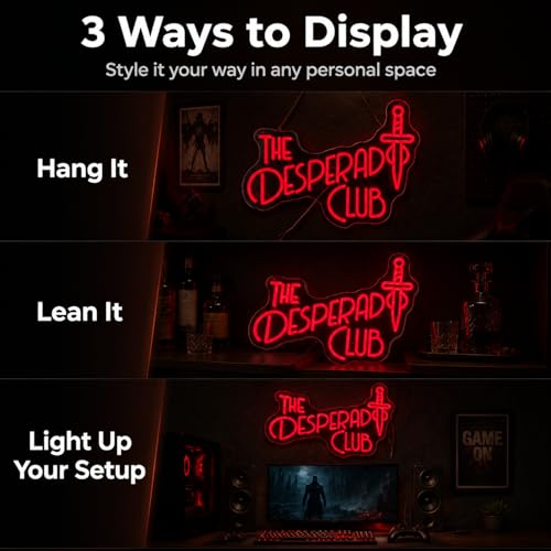 LED Neon Sign - Desperado Club Design with Dagger Motif - 16.5x12 Inches - Culd Variation