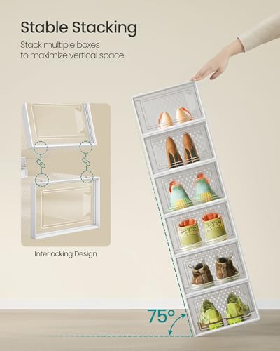 SONGMICS Clear Plastic Shoe Storage Boxes Pack of 18 - Transparent + White Variations
