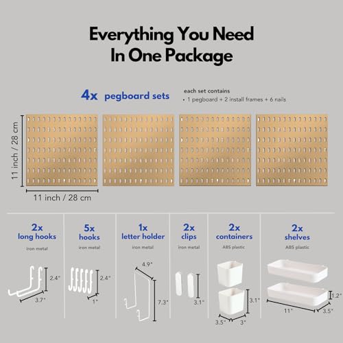 Keepo Modular Peg Board Wall Organizer - 22x22 Inch Tan Plastic Panel System for Home Office Craft & Gaming Storage