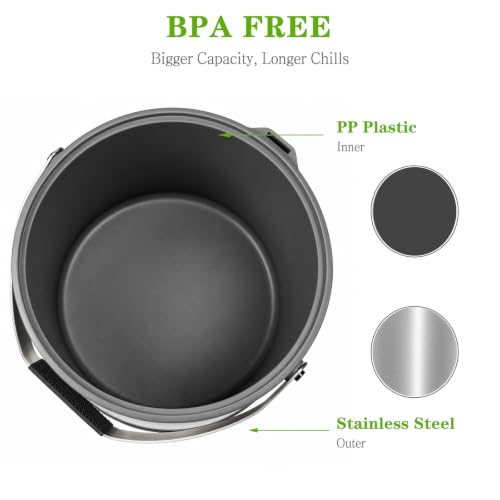 Large Insulated Ice Bucket with Lid & Scoop - 6.8L Black - Party & Home Bar