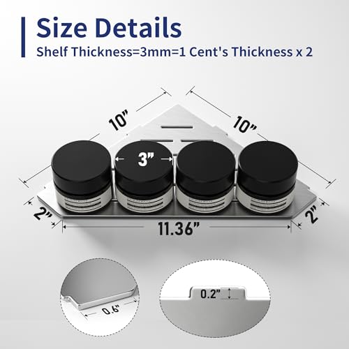 Brushed Stainless Steel Corner Shower Shelf 10-Inch 2-Pack for Tiled Walls