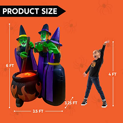 6 FT Tall Halloween Inflatable Witch & Cauldron with LED Lights Outdoor Decor