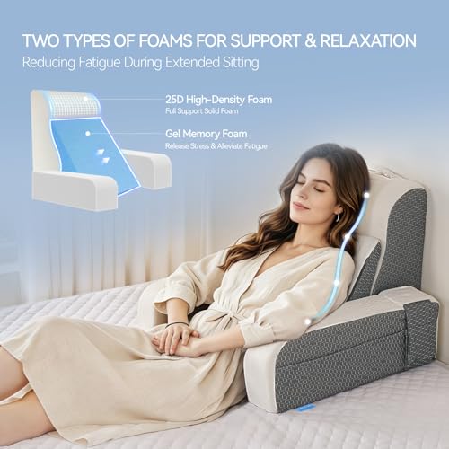 Kayfia White Gel Memory Foam Reading Pillow, 19-Inch Back Rest & Support